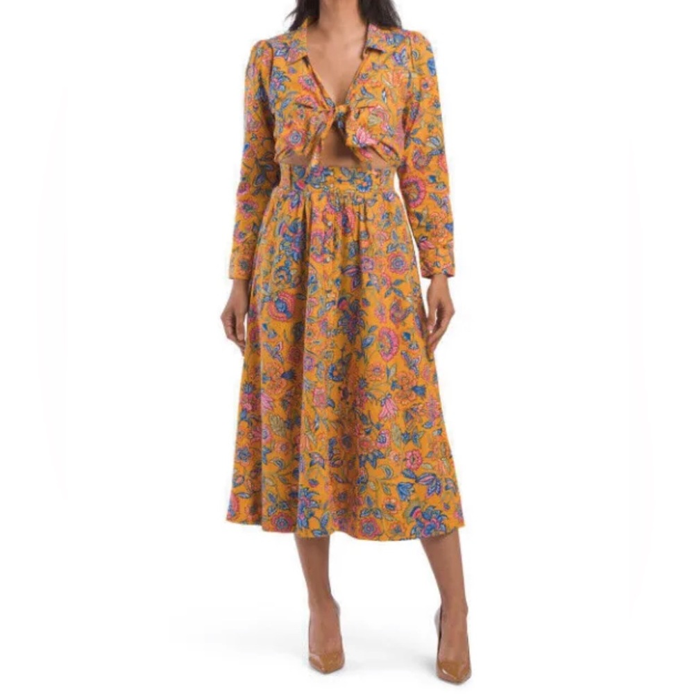 House of Harlow cheyna paisley mustard cut out midi button down dress small